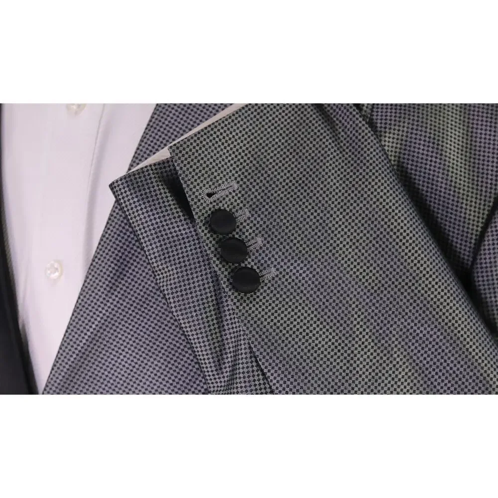 Sidohr Silver Check Silk Double Breasted Formal Masquerade Suit Handmade 44XL